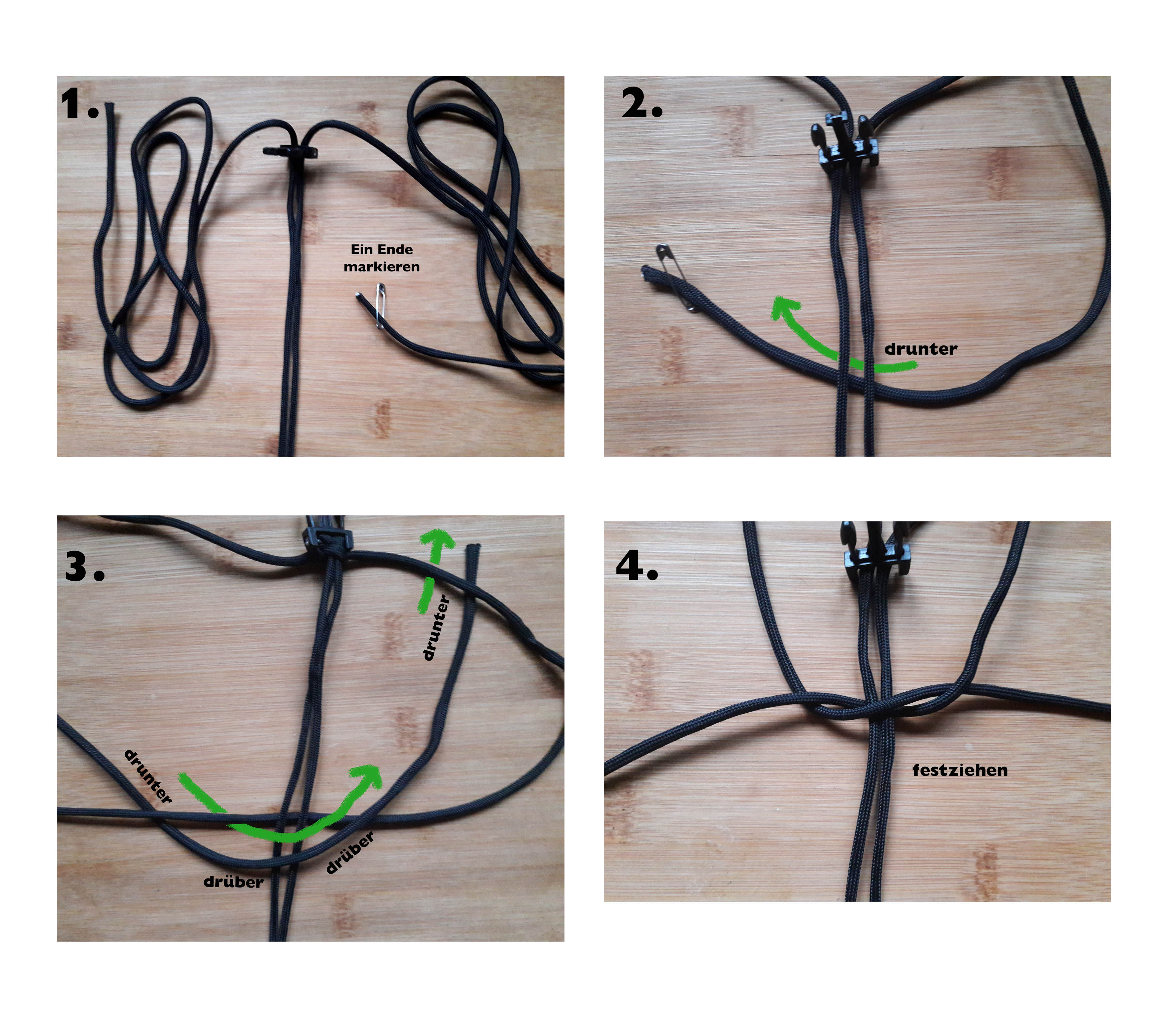 Erste Knoten am Paracord Armband